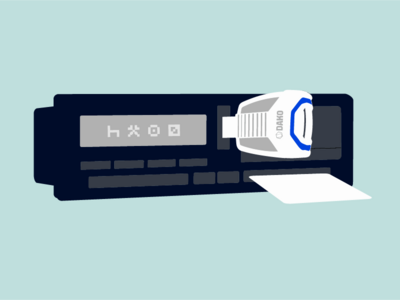 Illustration of reading out tachograph and driver card with download key